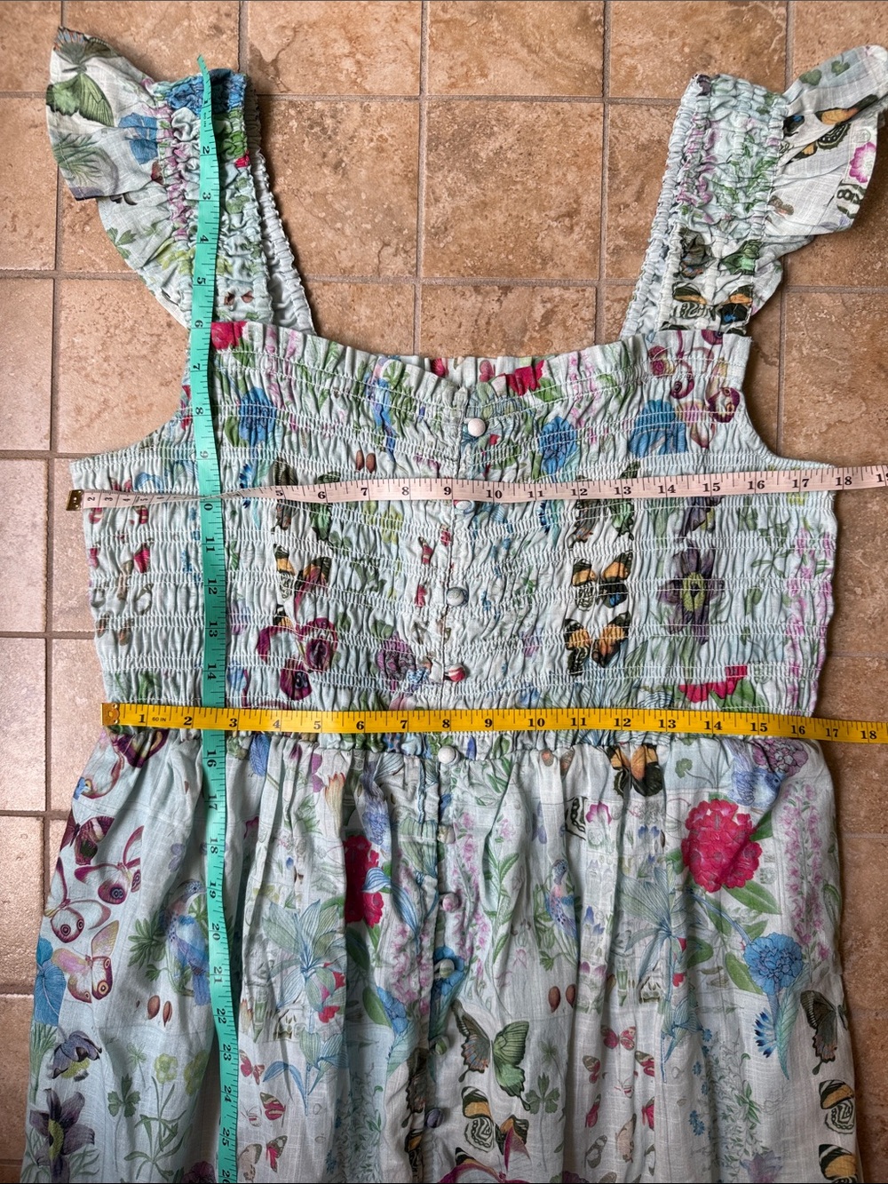 Anthropologie Peregrine Midi Dress Square Neck Smocked Tiered Skirt Pockets NWT - Picture 10 of 16